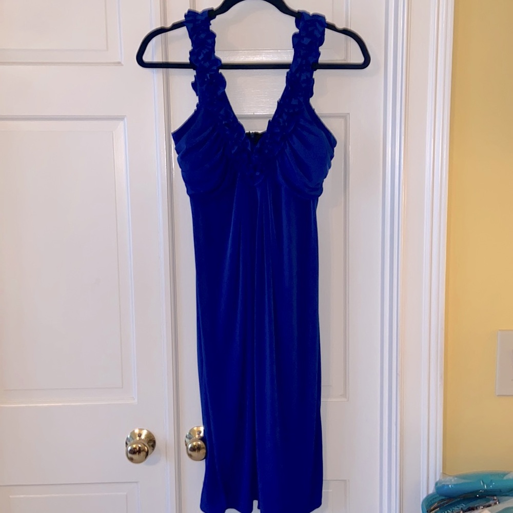 Valerie Bertinelli Royal Blue Midi Dress with Ruffled Straps